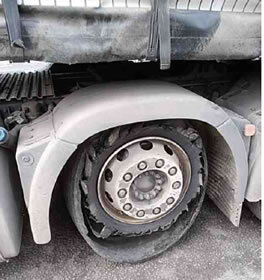 Truck tyre explosive blow out
