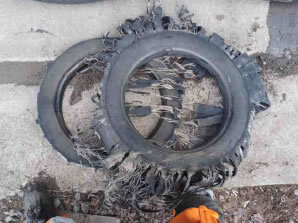 Blown truck tyre