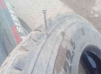Lorry tyre punctured
