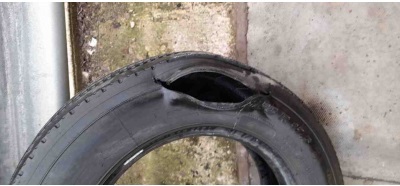 Commercial tyre gaping hole
